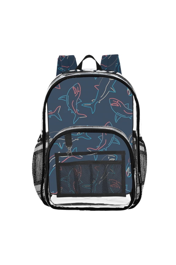 Clear Backpack Sharks-a1 PVC Transparent BookBag