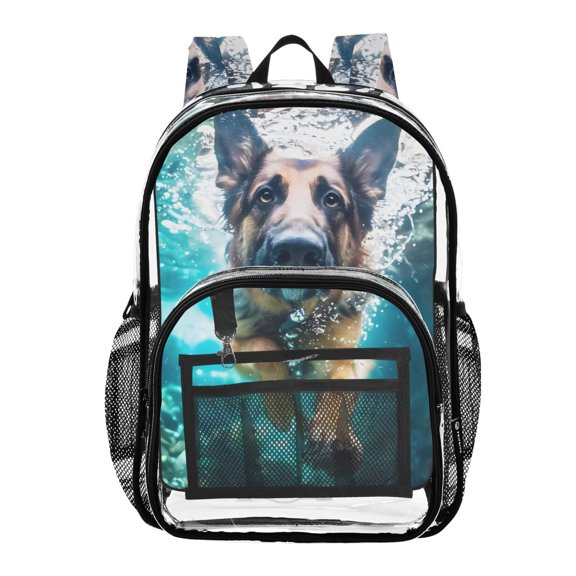 ALAZA Clear Backpack Shepherd Dog Underwater PVC Transparent BookBag