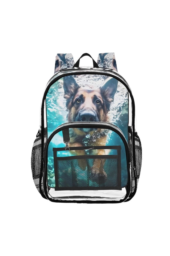 Clear Backpack Shepherd Dog Underwater PVC Transparent BookBag