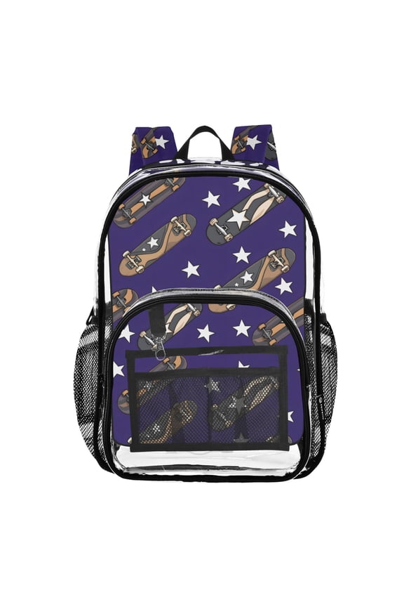 Clear Backpack Skateboard Stars Blue PVC Transparent BookBag