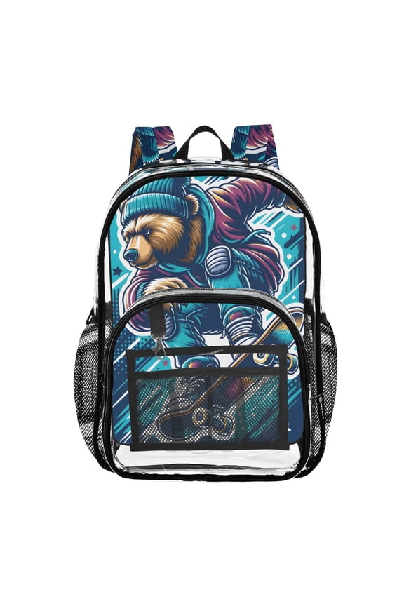 Clear Backpack Skater Bear PVC Transparent BookBag