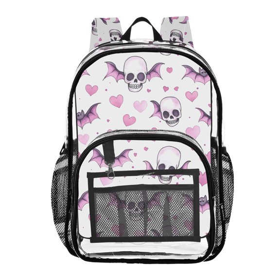 ALAZA Clear Backpack Skull Bats Hearts PVC Transparent BookBag
