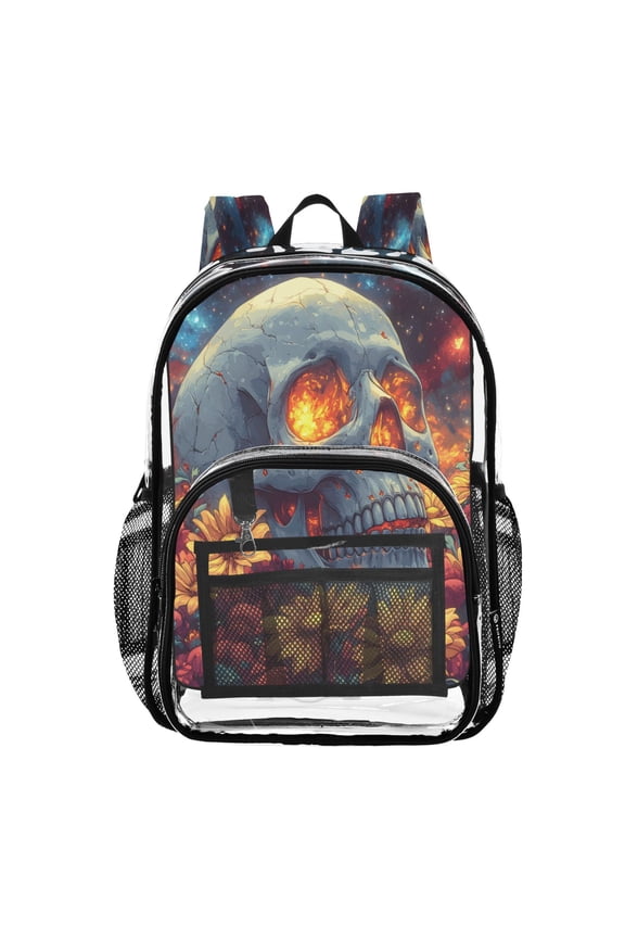 Clear Backpack Skull Head Sunflower PVC Transparent BookBag