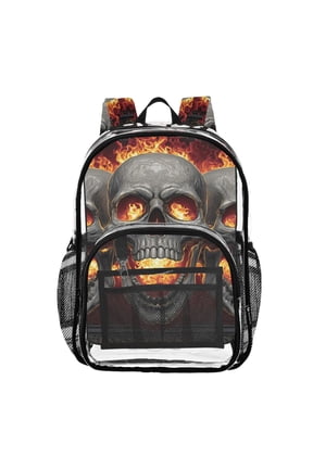 Clear Backpack Skull with Flame PVC Transparent BookBag