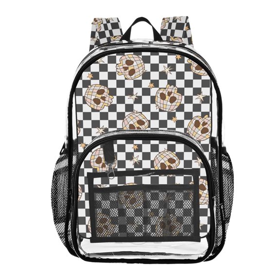 ALAZA Clear Backpack Skulls on Checkered PVC Transparent BookBag