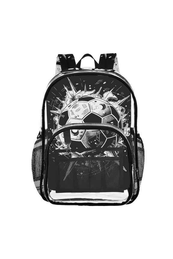 Clear Backpack Soccer Ball Black PVC Transparent BookBag