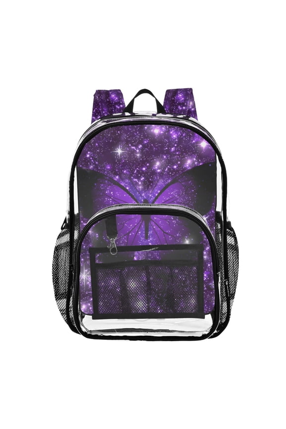 Clear Backpack Sparkling Butterfly Purple-a6 PVC Transparent BookBag