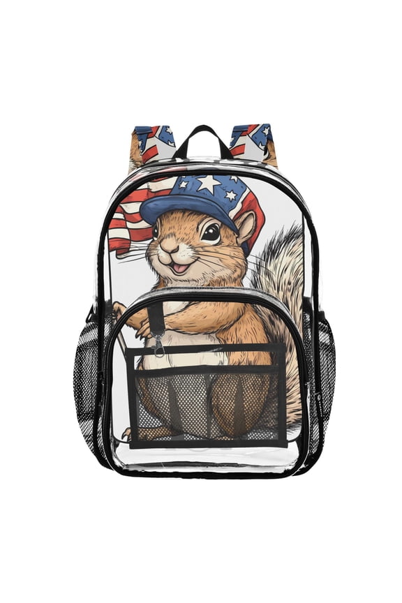 Clear Backpack Squirrel American Flag PVC Transparent BookBag
