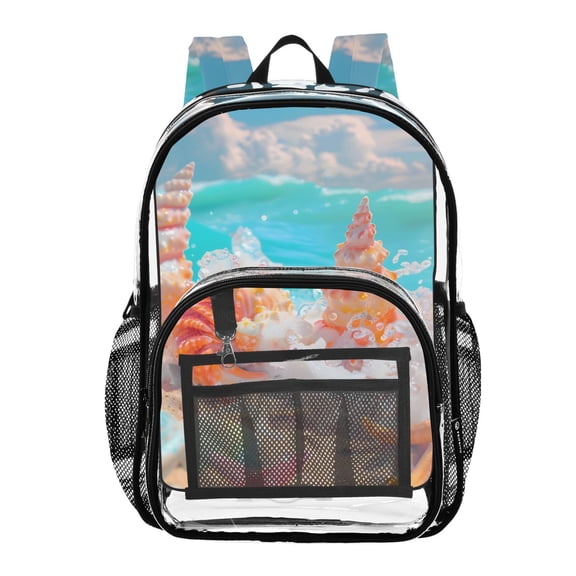 ALAZA Clear Backpack Starfish Conch on Beach PVC Transparent BookBag