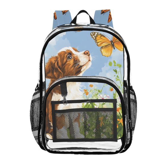 ALAZA Clear Backpack Summer Dog Butterfly Floral PVC Transparent BookBag