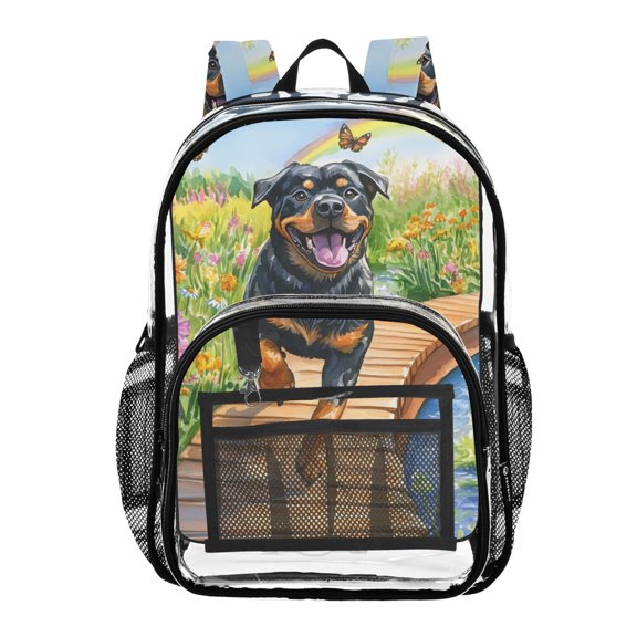 ALAZA Clear Backpack Summer Dog Butterfly Flower PVC Transparent BookBag
