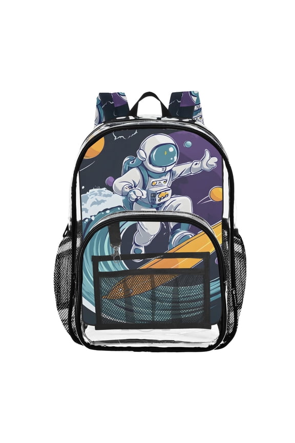 Clear Backpack Surfboard Astronaut Planet PVC Transparent BookBag