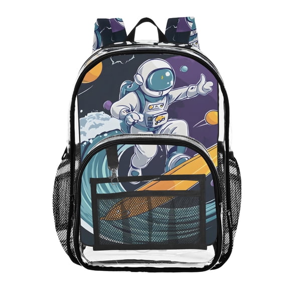 ALAZA Clear Backpack Surfboard Astronaut Planet PVC Transparent BookBag