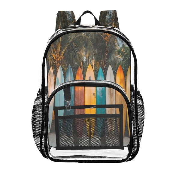 ALAZA Clear Backpack Surfboard Palm Beach PVC Transparent BookBag