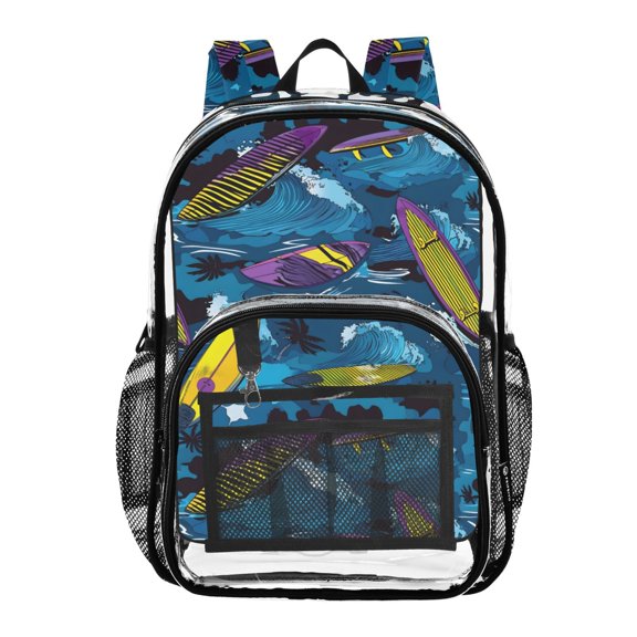 ALAZA Clear Backpack Surfboard Wave PVC Transparent BookBag