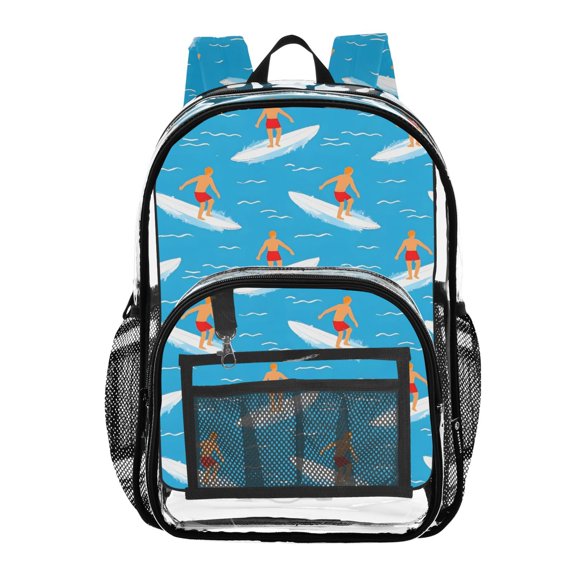ALAZA Clear Backpack Surfing Pattern PVC Transparent BookBag