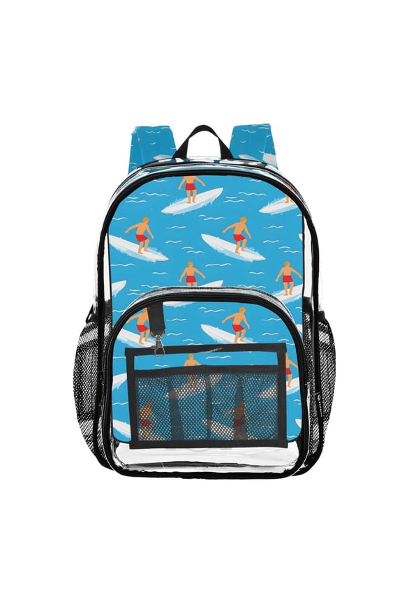Clear Backpack Surfing Pattern PVC Transparent BookBag