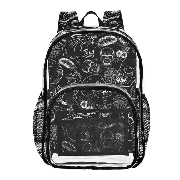 ALAZA Clear Backpack Tattoo Skeletons Skulls PVC Transparent BookBag