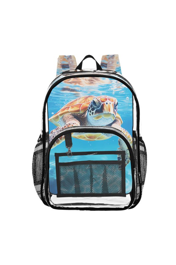Clear Backpack Turtle Swimming in Sea PVC Transparent BookBag