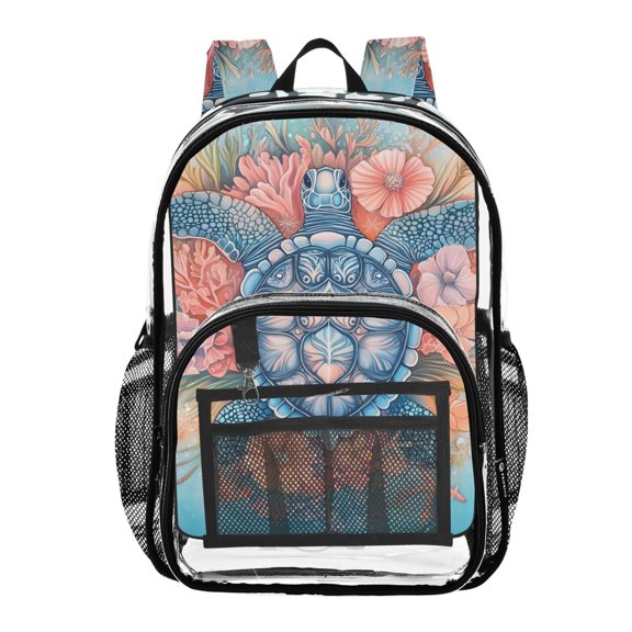 ALAZA Clear Backpack Turtle and Flower PVC Transparent BookBag