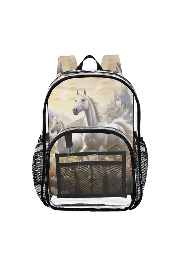 Clear Backpack Two Horses Running PVC Transparent BookBag