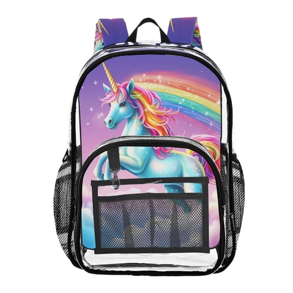ALAZA Clear Backpack Unicorn in Rainbow Sky PVC Transparent BookBag