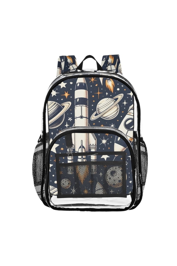 Clear Backpack Universe Outer Space Rocket PVC Transparent BookBag
