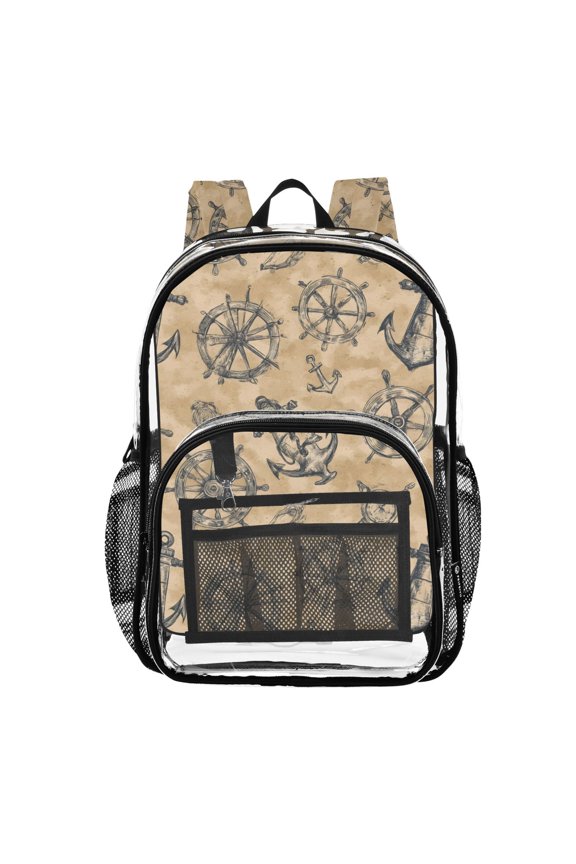 Clear Backpack Vintage Anchors PVC Transparent BookBag