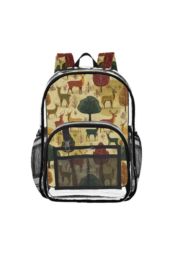 Clear Backpack Vintage Deers Tree PVC Transparent BookBag
