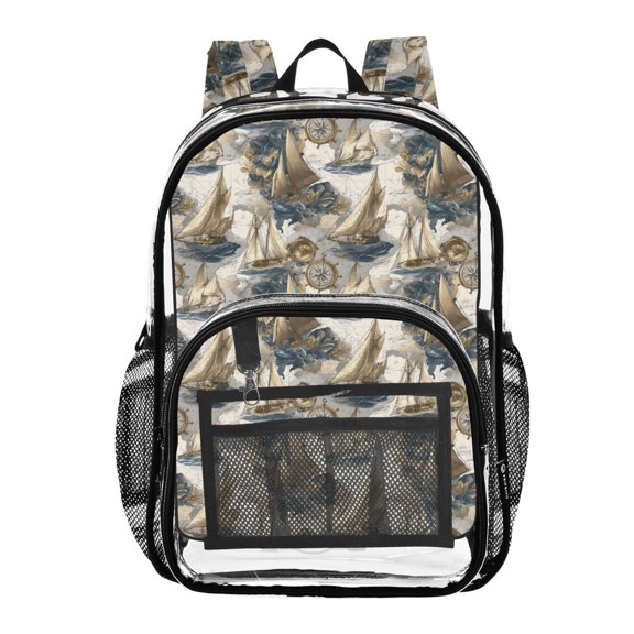 ALAZA Clear Backpack Vintage Sailboats PVC Transparent BookBag