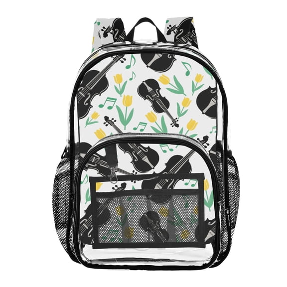 ALAZA Clear Backpack Violins Tulip Flowers PVC Transparent BookBag