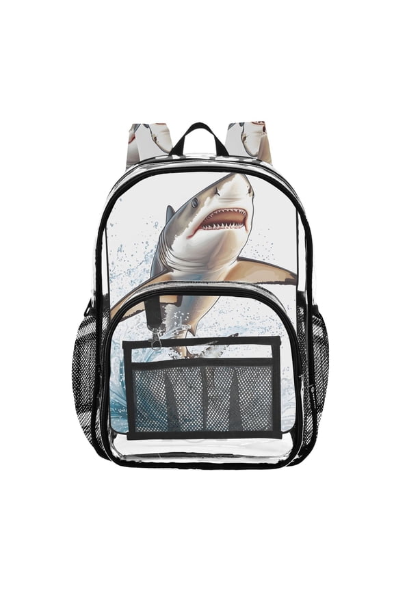 Clear Backpack Watercolor Shark Jumping PVC Transparent BookBag