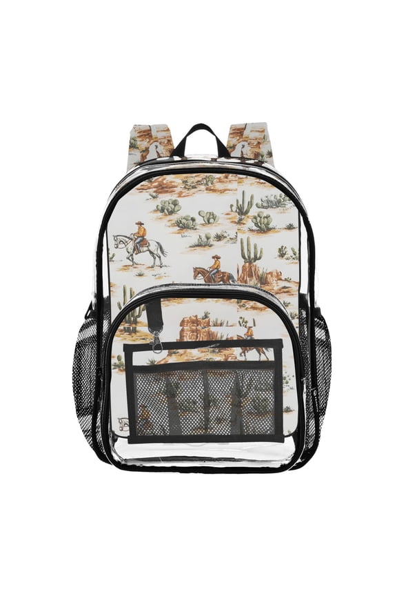 Clear Backpack Western Cowboy Horses PVC Transparent BookBag