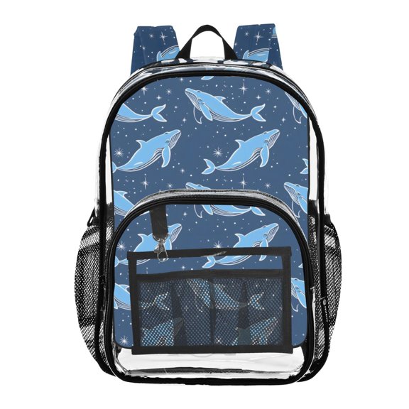 ALAZA Clear Backpack Whales Stars Navy PVC Transparent BookBag