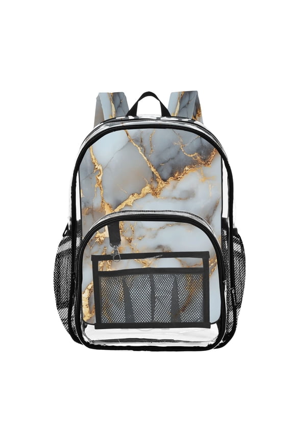 Clear Backpack White Gold Marble PVC Transparent BookBag