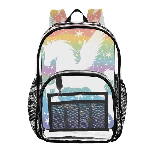ALAZA Clear Backpack Winged Unicorn and Stars PVC Transparent BookBag
