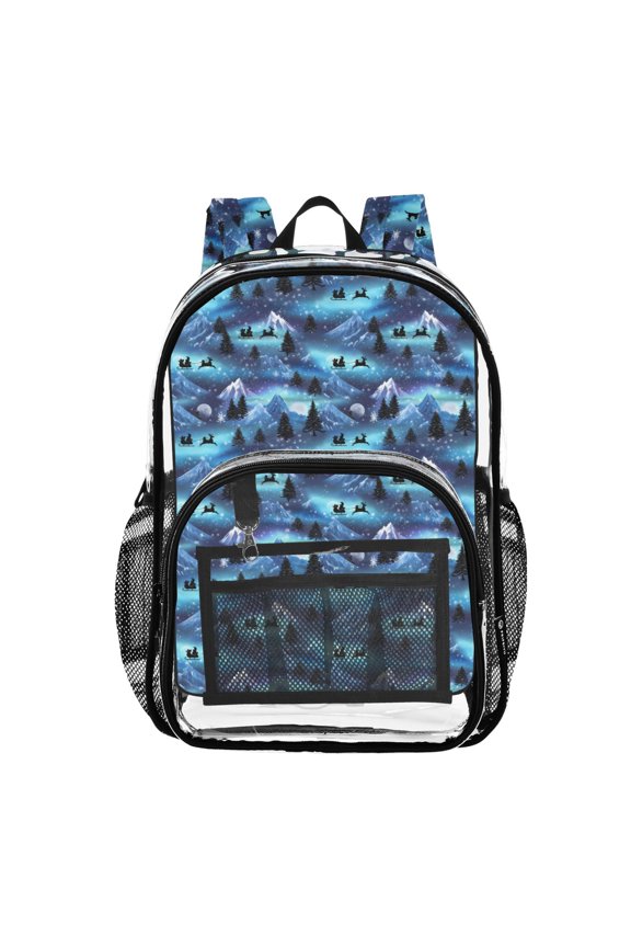 Clear Backpack Winter Reindeer Landscape PVC Transparent BookBag