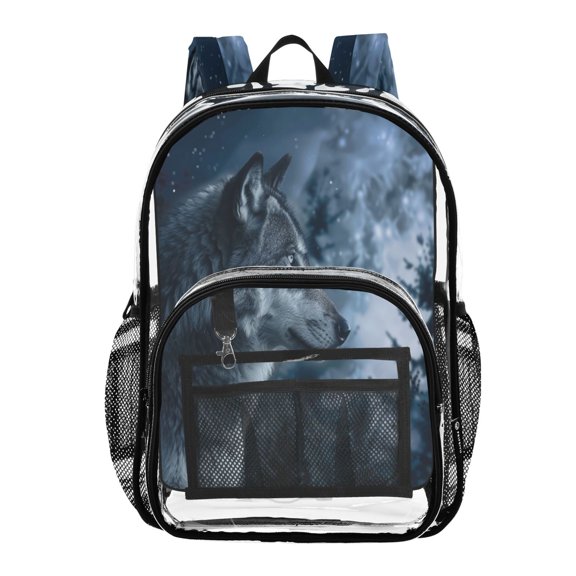 ALAZA Clear Backpack Wolf in Night Forest PVC Transparent BookBag