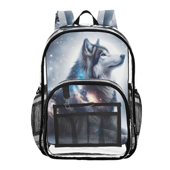 ALAZA Clear Backpack Wolf in Starry Sky PVC Transparent BookBag