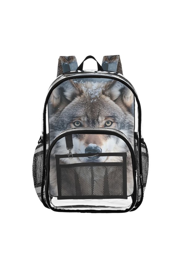Clear Backpack Wolf in Winter Pattern PVC Transparent BookBag