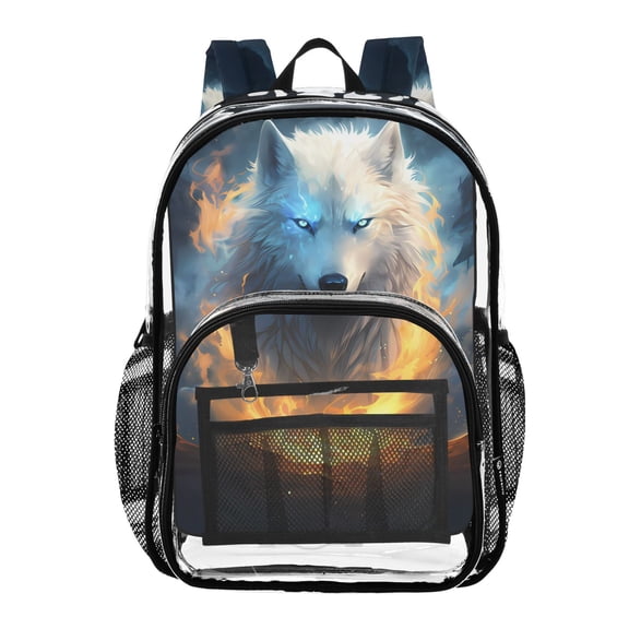 ALAZA Clear Backpack Wolf on Fire PVC Transparent BookBag