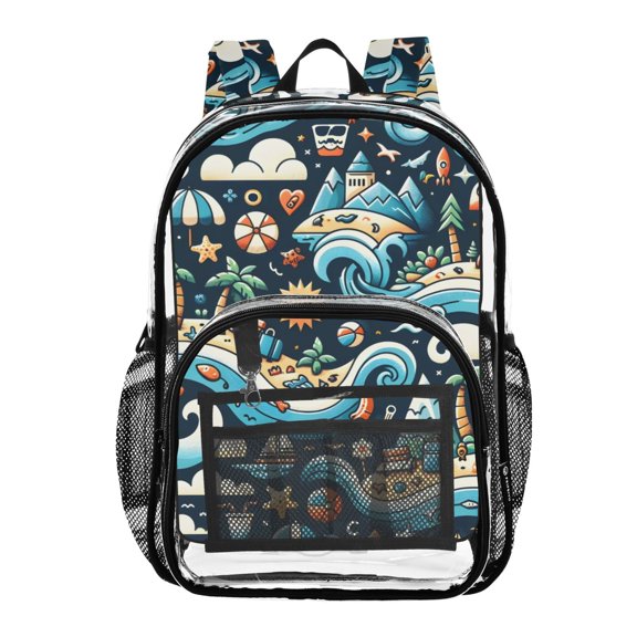ALAZA Clear Backpack Wrapping on Ocean Blue PVC Transparent BookBag