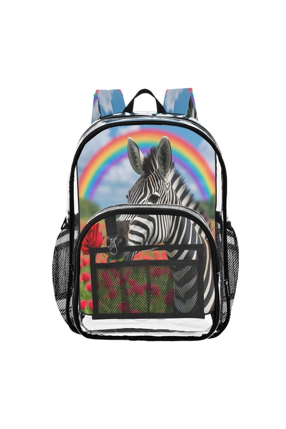 Clear Backpack Zebra Rose Field PVC Transparent BookBag
