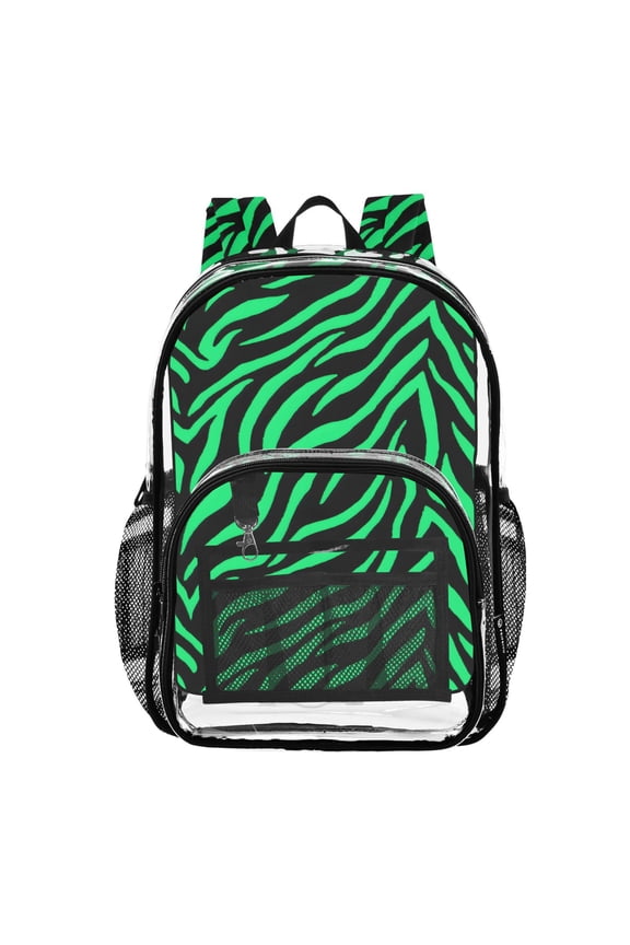 Clear Backpack Zebra Stripes Green PVC Transparent BookBag