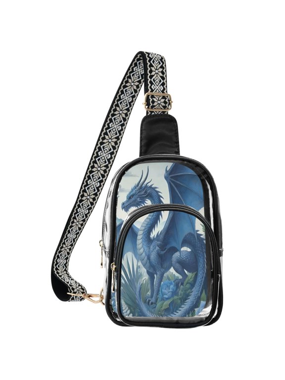 Clear Crossbody Bag Black Dragon on Mountain PVC Transparent Purses for Stadium Events