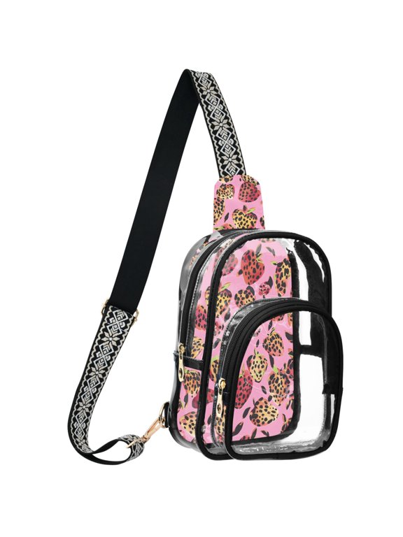 Clear Crossbody Bag Strawberry Shape Leopard PVC Transparent Purses for Stadium Events