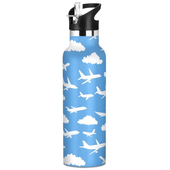 ALAZA Clouds Airplane Pattern Stainless Steel Water Bottle Vacuum Insulated Leak-Proof Tumbler with Straw Handle 20oz