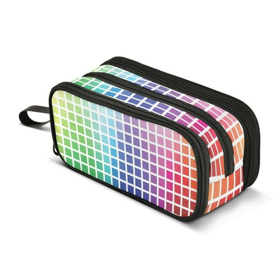 ALAZA Color Square Pencil Case Bag 3 Compartment Pen Pouch Large Storage Holder Box Organizer