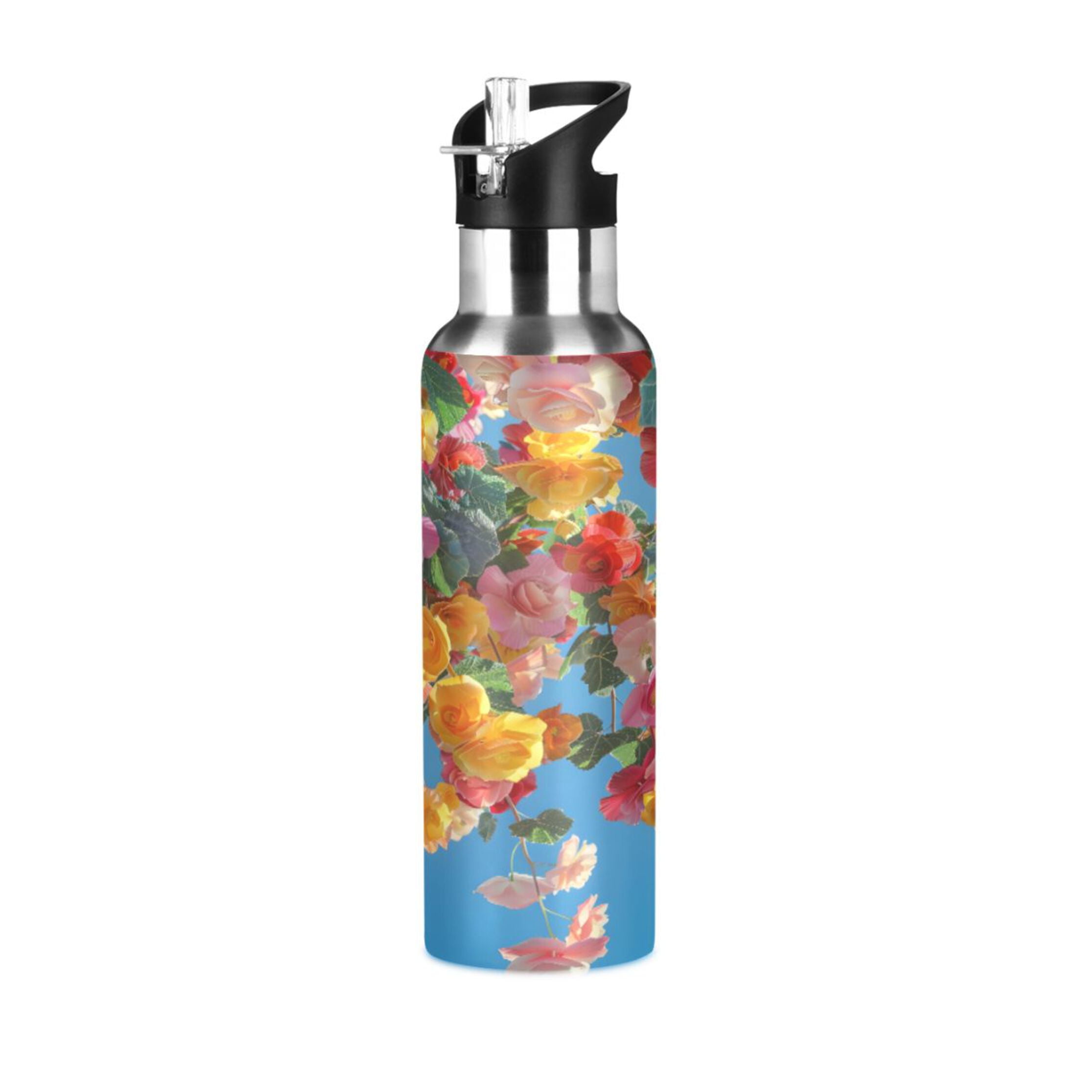 ALAZA Colorful Beautiful Flowers Water Bottle Insulated Flask Stainless ...