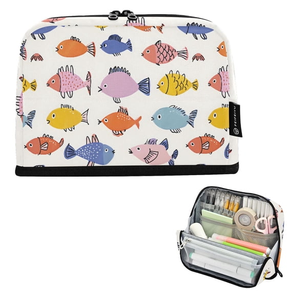 ALAZA Colorful Cartoon Fish Pencil Case Pen Pouch Bag Large Capacity Organizer